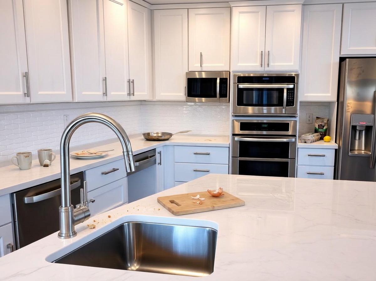 Kitchen counters before a TrueCove deep clean